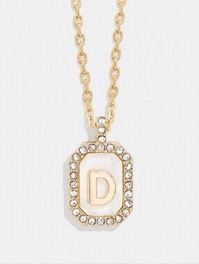NWT BaubleBar Gold Mother of Pearl Initial D Necklace CZ Pavé Pendant Preppy CC